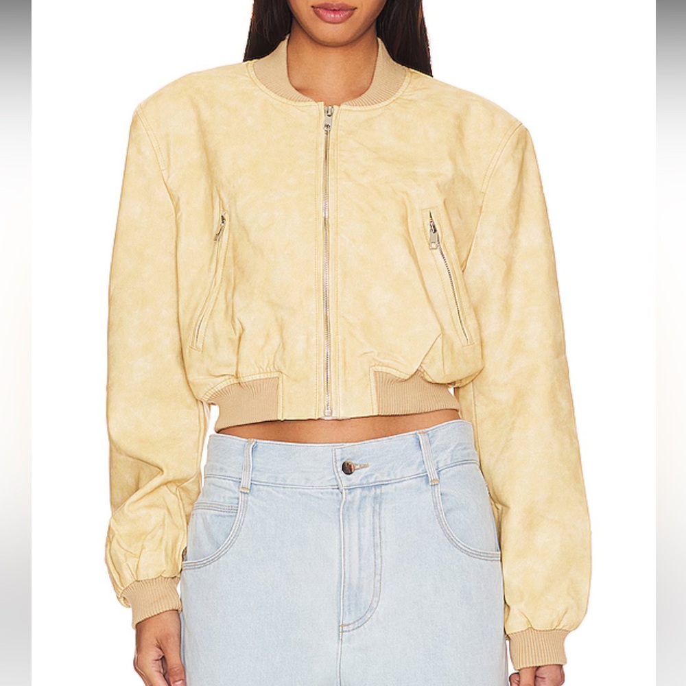Lioness Pale Yellow Cropped Bomber Jacket